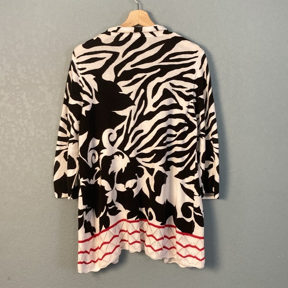 Chico’s Zebra Floral Cardigan ~ Size 3 (Large) ~ Black, White, Red - Picture 2 of 7